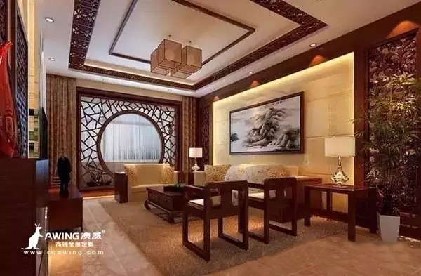 重庆澳威全屋定制:中式婚房实木客厅